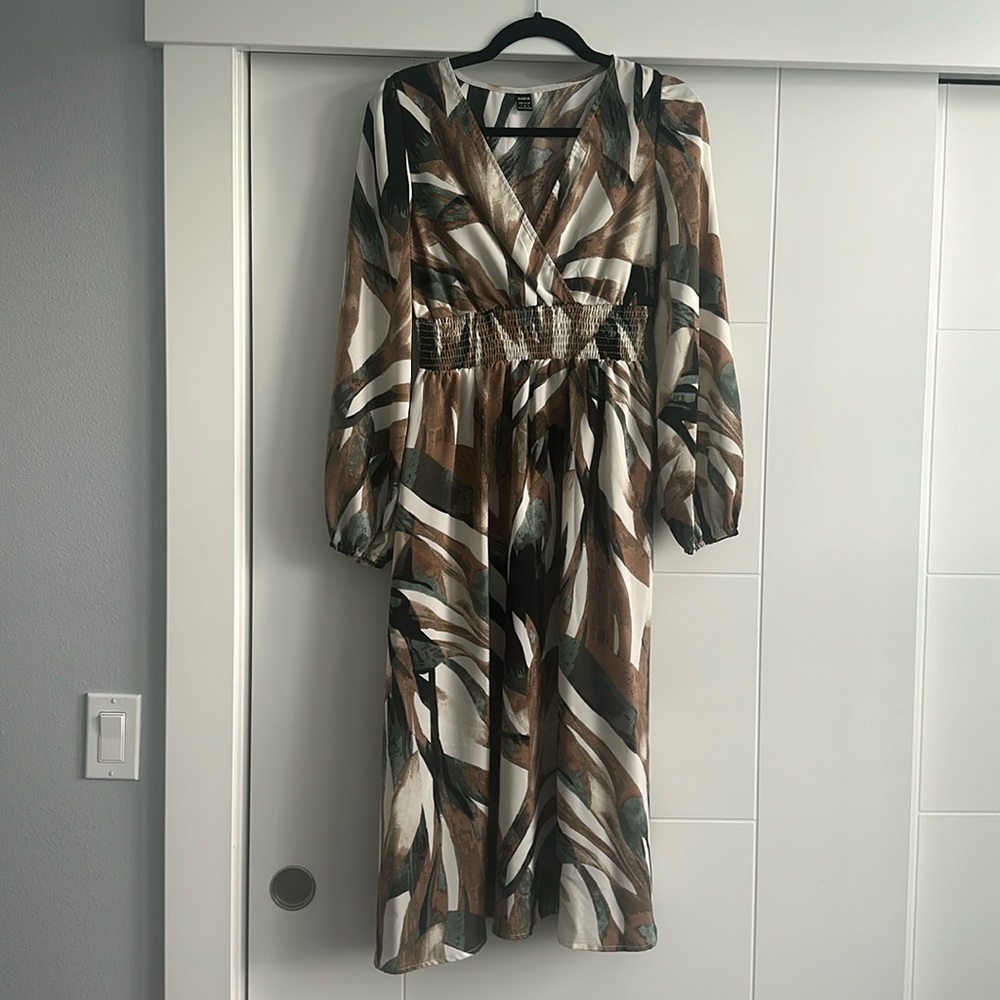 SHEIN Brown Floral Midi Dress